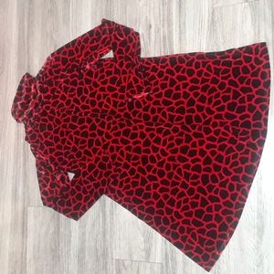 Soft Luxe Velvet Dress in Red and Black Animal Giraffe Print Cowl Neck